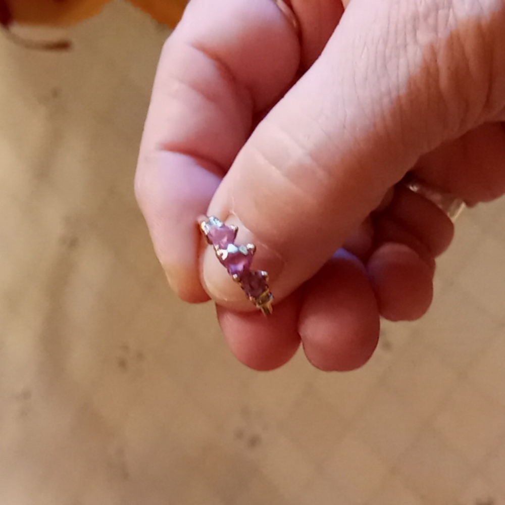 NWT, 10K Gold, Lab-Created, Pink Sapphire & Diamond Hearts Ringβ¨οΈππππππ©·π - Picture 7 of 10